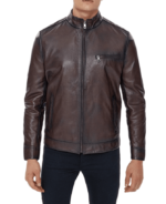 Men’s Brown Leather Waxed Cafe Racer Jacket - Image 6