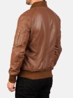 Men's Washed Faux Leather Ribbed Baseball Collar Zip Up Bomber Jacket, Single Zipper Sleeve Pocket Slim Fit Pilot Outerwear - Image 5