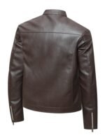 Men's Brown Faux Leather Stand Collar Zip Up Lightweight Bomber Jacket Classic PU Leather Jacket Casual Outerwear Coat - Image 4