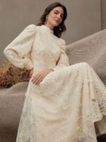 Women’s Floral Lace Maxi Dress with Puff Sleeves - Image 4