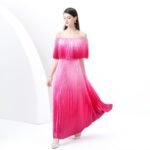 Women's dress One-shoulder pleated ruffle floral long dress