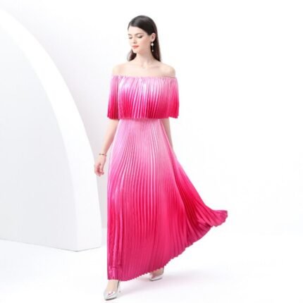 Women's dress One-shoulder pleated ruffle floral long dress
