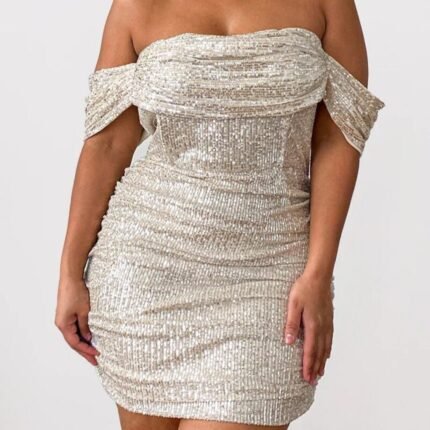 Women's Dress Plus Sequin Bardot Bodycon Dress
