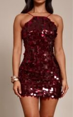 Women's Dress Sequin Strappy Asymmetric Mini Dress - Image 5