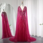 Crystal Sequin Gown Crystal-Embellished Cape-Style Long Evening Gown - Image 6