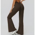 Women Premium Brushed Nylon Spandex Bootcut Yoga Pants High Rise V Shaped Ruched Back Butt Lifting Soft Stretch Flare Leggings - Image 3