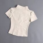 Women Full Zip Short Sleeve Yoga Jacket Stand Collar Quick Dry Slim Fit Cropped Athletic Top - Image 4