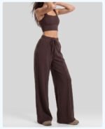 Women Premium Soft 2-Piece Athleisure Set Square Neck Crop Sports Bra + High Waist Drawstring Wide Leg Lounge Pants - Image 3