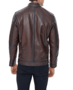 Men’s Brown Leather Waxed Cafe Racer Jacket - Image 5
