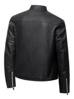 Men's Brown Faux Leather Stand Collar Zip Up Lightweight Bomber Jacket Classic PU Leather Jacket Casual Outerwear Coat - Image 3