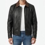 Men Brown Faux Leather Trucker Jacket Contrast Lapel Collar Button Down Casual Outerwear - Image 3