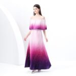Women's dress One-shoulder pleated ruffle floral long dress - Image 2