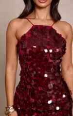 Women's Dress Sequin Strappy Asymmetric Mini Dress - Image 2