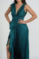 Women's Dress Deep V Pleated Maxi Dress - Image 5