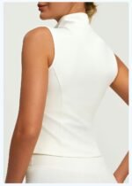 Women Stand Collar Sleeveless Workout Vest Full Zip Front Stretchy Seamed Slim Fit Cropped Tank Top for Gym Running Yoga - Image 4