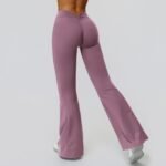 Women Premium Brushed Nylon Spandex Bootcut Yoga Pants High Rise V Shaped Ruched Back Butt Lifting Soft Stretch Flare Leggings - Image 2