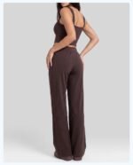 Women Premium Soft 2-Piece Athleisure Set Square Neck Crop Sports Bra + High Waist Drawstring Wide Leg Lounge Pants - Image 4
