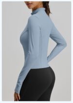 Women Zip Up Workout Jacket Stand Collar Thumb Holes Long Sleeve Slim Cropped Sports Top For Gym Yoga Running - Image 4