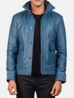 Men Vintage Brown Washed Full Grain Leather Lapel Dual Pocket Slim Trucker Jacket - Image 3