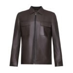 Men's Premium Brown Genuine Sheepskin Leather Jacket with Point Collar Full Zip Closure Chest Flap Pockets and Long Sleeves - Image 4