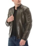 Men’s Brown Leather Waxed Cafe Racer Jacket - Image 7