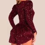 Women's Dress Sequin Cup Detail Long Sleeve Skater Playsuit - Image 6