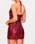 Women's Dress Sequin Tie Cowl Halter Neck Bodycon Dress - Image 4