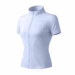 Women Full Zip Short Sleeve Yoga Jacket Stand Collar Quick Dry Slim Fit Cropped Athletic Top