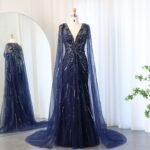Crystal Sequin Gown Crystal-Embellished Cape-Style Long Evening Gown - Image 7