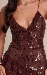 Women's Dress V Neck Sequin Frill Mini Dress - Image 5