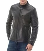 Men’s Brown Leather Waxed Cafe Racer Jacket - Image 4