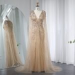 Crystal Sequin Gown Crystal-Embellished Cape-Style Long Evening Gown - Image 4