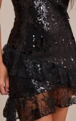 Women's Dress V Neck Sequin Frill Mini Dress - Image 4